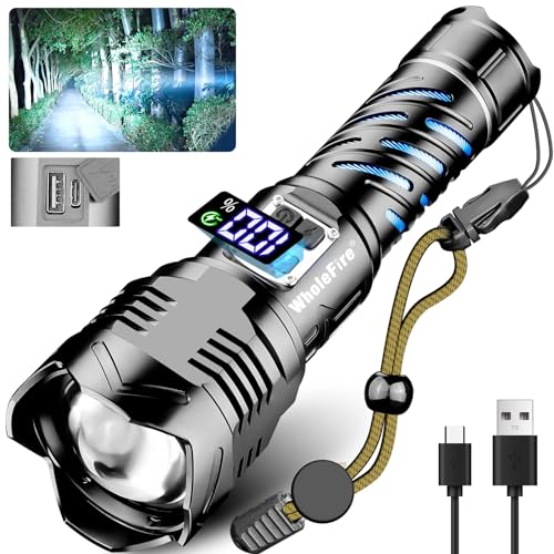 WholeFire Taschenlampe Led Aufladbar, Led Taschenlampe Extrem Hell 150000 lumen, IP65 Wasserdichte Taschenlampe Batteriebetrieben, Akku Taschenlampe Usb für Outdoor Notfälle Camping von WholeFire