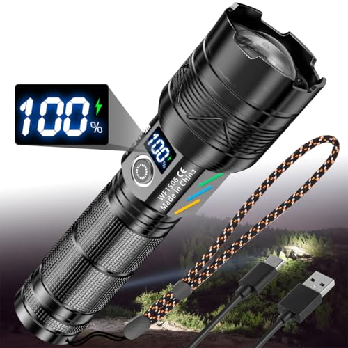 WholeFire Taschenlampe Led Aufladbar, Led Taschenlampe Extrem Hell 30000 lumen, Wiederaufladbare Taschenlampe Batteriebetrieben, IP65 Wasserdicht mit 5 Lichtmodi Zoombar für Camping Notfälle von WholeFire