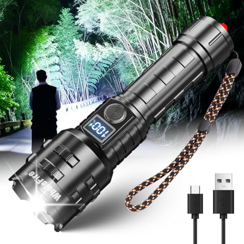WholeFire Taschenlampen LED, Superhell Wiederaufladbare 20000 Lumen LED Taschenlampe, Wiederaufladbar XHP70.2 Leistungsstarke Taschenlampe Batteriebetrieben Zoombar für Camping, Notfallgeschenk von WholeFire