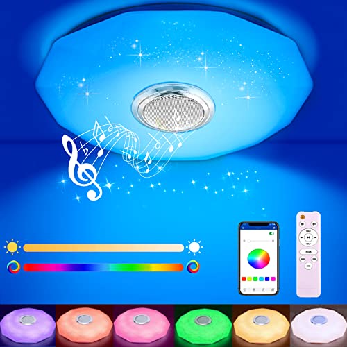 Wholede LED Deckenleuchte Dimmbar mit Bluetooth Lautsprecher, LED Deckenlampe mit Fernbedienung oder APP-Steuerung, RGB Farbwechsel, Musikwiedergabe für Schlafzimmer Badezimmer Wohnzimmer von Wholede