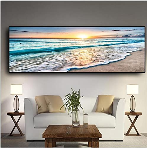 5D Diamant Painting Bilder Strand-Sonnenuntergang-Landschaft, Diamond Painting Kinder, leinwand Groß, 70x140cm Malen nach Zahlen Erwachsene, DIY Diamond Painting Zubehör, Wohnzimmer Dekoration von Whoonng