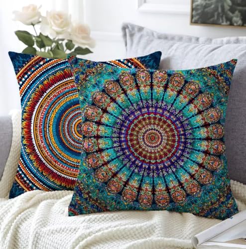 Kissenbezug 30x30cm Kissenbezug Outdoor Böhmen 2er Set Leinen Aesthetic Kissen Muster Flauschig Sofakissen Schlafzimmer Deko Wohnzimmer Modern Kopfkissenbezug Sofa Schlafzimmer Stuhl Balkon Deko A1-7 von Whoonng