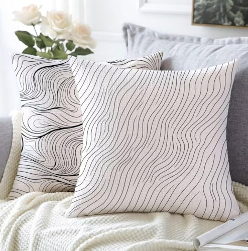 Kissenbezug 30x30cm Kissenbezug Outdoor Weiß 2er Set Leinen Aesthetic Kissen Streifen Flauschig Sofakissen Schlafzimmer Deko Wohnzimmer Modern Kopfkissenbezug Sofa Schlafzimmer Stuhl Balkon Deko A1-15 von Whoonng