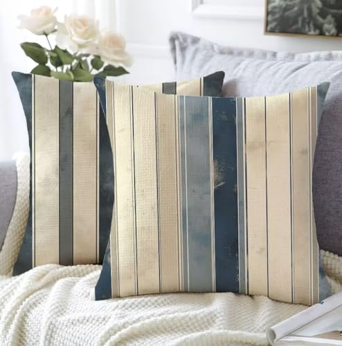 Kissenbezug 35x35cm Kissenbezug Outdoor Grau 2er Set Leinen Aesthetic Kissen Streifen Flauschig Sofakissen Schlafzimmer Deko Wohnzimmer Modern Kopfkissenbezug Sofa Schlafzimmer Stuhl Balkon Deko A1-14 von Whoonng