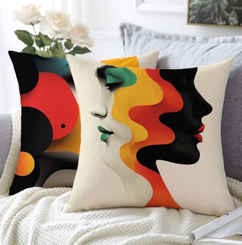 Kissenbezug 35x35cm Kissenbezug Outdoor Weiß 2er Set Leinen Aesthetic Kissen Frau Flauschig Sofakissen Schlafzimmer Deko Wohnzimmer Modern Kopfkissenbezug FüR Sofa Schlafzimmer Stuhl Balkon Deko A1-28 von Whoonng