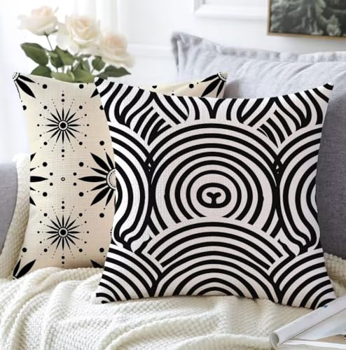 Kissenbezug 35x35cm Kissenbezug Outdoor Weiß 2er Set Leinen Aesthetic Kissen Streifen Flauschig Sofakissen Schlafzimmer Deko Wohnzimmer Modern Kopfkissenbezug Sofa Schlafzimmer Stuhl Balkon Deko A1-21 von Whoonng