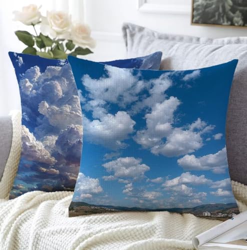 Kissenbezug 35x35cm Kissenbezug Outdoor Wolke 2er Set Leinen Aesthetic Kissen Himmel Flauschig Sofakissen Schlafzimmer Deko Wohnzimmer Modern Kopfkissenbezug Sofa Schlafzimmer Stuhl Balkon Deko A1-26 von Whoonng