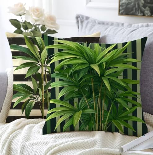 Kissenbezug 40x40cm Kissenbezug Outdoor Grün 2er Set Leinen Aesthetic Kissen Bambus Flauschig Sofakissen Schlafzimmer Deko Wohnzimmer Modern Kopfkissenbezug Sofa Schlafzimmer Stuhl Balkon Deko A1-4 von Whoonng