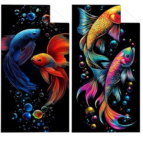Koi Mikrofaser Handtuch Tier Strandtuch XXL 220x100cm, Saugfahig und Schnelltrocknendes Microfaser Handtücher mit Gummizug, Yoga Handtuch Rutschfest, Strandmatte fur Badezimmer Reise Schwimmen VQ-230 von Whoonng