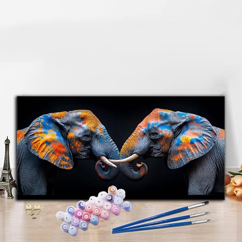 Malen Nach Zahlen Elefant, Malen Nach Zahlen Erwachsene Karikatur Paint by Numbers Handgemalt Ölgemälde Kit für Anfänger mit Pinseln und Acrylfarben, Deko Wohnzimmer, Frauen Geschenke 40x90 cm G8-839 von Whoonng