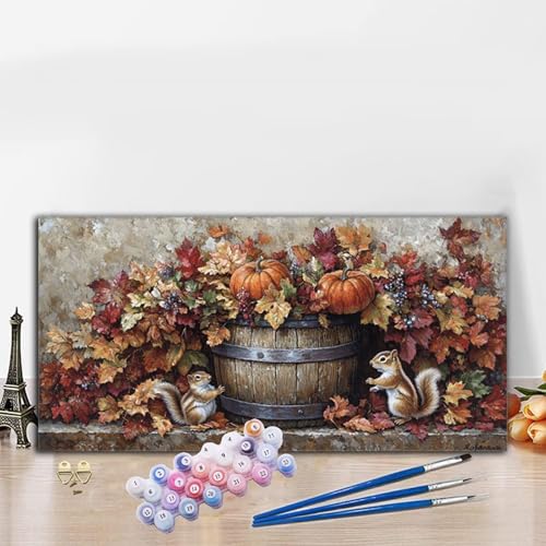 Malen Nach Zahlen Erwachsene Blumenkorb Malen Nach Zahlen XXL 30x60cm Paint by Numbers Eichhörnchen Bild DIY Set Erwachsene Basteln, Adults Kreativ Set für Deko Schlafzimmer, Weihnachtsdeko G8-850 von Whoonng