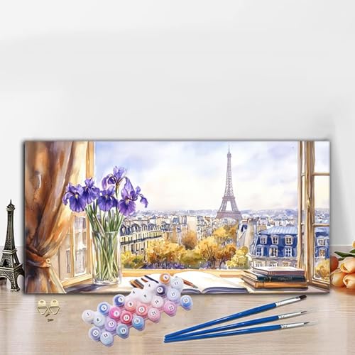 Malen Nach Zahlen Erwachsene Fenster Malen Nach Zahlen XXL 90x180cm Paint by Numbers Turm Bild DIY Set Erwachsene Basteln, Adults Kreativ Set für Deko Schlafzimmer, Herbstdeko, Weihnachtsdeko G8-844 von Whoonng
