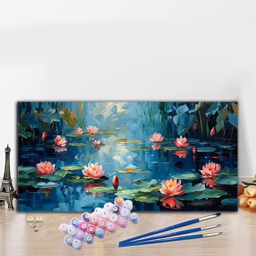 Malen Nach Zahlen Erwachsene Lotus Malen Nach Zahlen XXL 40x70cm Paint by Numbers See Bild DIY Set Erwachsene Basteln, Adults Kreativ Set für Deko Schlafzimmer, Herbstdeko, Weihnachtsdeko G8-880 von Whoonng