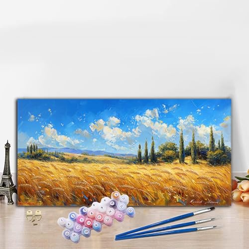 Malen Nach Zahlen Erwachsene Natur Malen Nach Zahlen XXL 40x90CM Paint by Numbers Weizenfeld Bild DIY Set Erwachsene Basteln, Adults Kreativ Set für Zimmer Deko, Herbstdeko, Weihnachtsdeko G8-846 von Whoonng