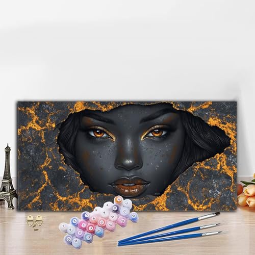 Malen Nach Zahlen Frau, Malen Nach Zahlen Erwachsene Schwarz Paint by Numbers Handgemalt Ölgemälde Kit für Anfänger mit Pinseln und Acrylfarben, Deko Wohnzimmer, Geschenke für Frauen 40x90 cm G8-857 von Whoonng