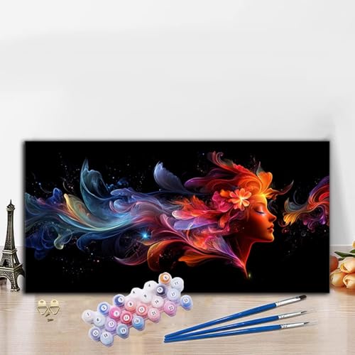 Malen Nach Zahlen Frau, Malen Nach Zahlen Erwachsene Schwarz Paint by Numbers Handgemalt Ölgemälde Kit für Anfänger mit Pinseln und Acrylfarben, Deko Wohnzimmer, Geschenke für Frauen 50x100 cm G8-851 von Whoonng