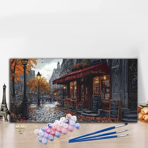 Malen Nach Zahlen Straße, Malen Nach Zahlen Erwachsene Paris Paint by Numbers Handgemalt Ölgemälde Kit für Anfänger mit Pinseln und Acrylfarben, Deko Wohnzimmer, Geschenke für Frauen 60x120 cm G8-881 von Whoonng