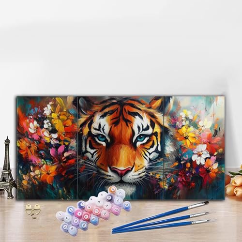 Malen Nach Zahlen Tiger, Malen Nach Zahlen Erwachsene Anlage Paint by Numbers Handgemalt Ölgemälde Kit für Anfänger mit Pinseln und Acrylfarben, Deko Wohnzimmer, Geschenke für Frauen 50x100 cm G8-863 von Whoonng