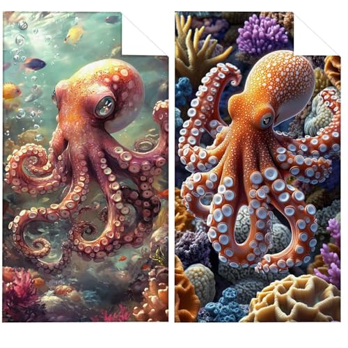 Oktopus Mikrofaser Handtuch Meer Strandtuch XXL 80x160cm, Saugfahig und Schnelltrocknendes Microfaser Handtücher, Yoga Handtuch Rutschfest, Strandmatte fur Badezimmer, Strand, Reise, Schwimmen VQ-204 von Whoonng