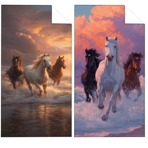 Pferd Mikrofaser Handtuch Sonnenuntergang Strandtuch XXL 85x170cm, Saugfahig und Schnelltrocknendes Microfaser Handtücher mit Gummizug, Yoga Handtuch Rutschfest fur Badezimmer, Strand, Reise VQ-226 von Whoonng
