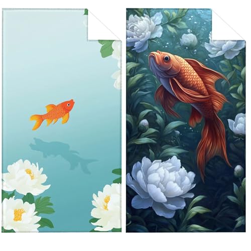 Strandtuch Koi Mikrofaser Handtuch 220x100cm, Groß Saunahandtuch Lotus Sandfreie Stranddecke, Schnell Trocknendes Saugfahiges Strandmatte, Platzsparende Sporthandtuch für Reise Urlaub Schwimmen VQ-223 von Whoonng