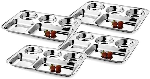 WhopperIndia Teller aus Edelstahl mit fünf Fächern, Thali, Tablett, Geschirrteller-Set mit 12 Stück - je 33 cm von WhopperIndia