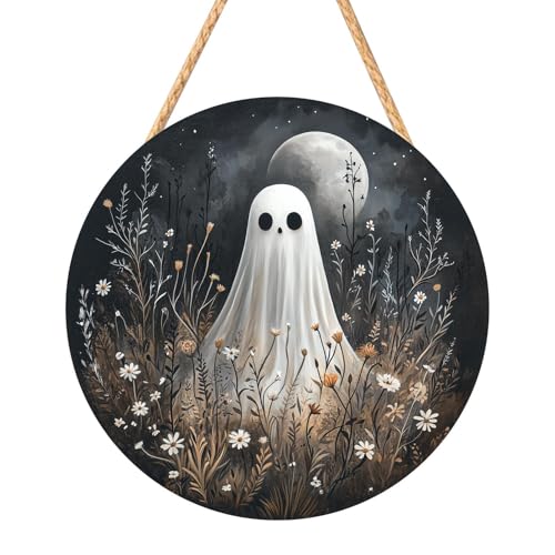Fröhliches Halloween Türschild | Zweidimensionales Halloween Holzschild - Wanddeko für Eingangsbereich Gruseliges Esszimmer mit Geisterhaus Kürbis Weißem Geist Fröhliches Halloween Türschild | Zweidimensionales Halloween Holzschild - Wanddeko für Eingangsbereich Gruseliges Esszimmer mit Geisterhaus Kürbis Weißem Geist von Whrcy