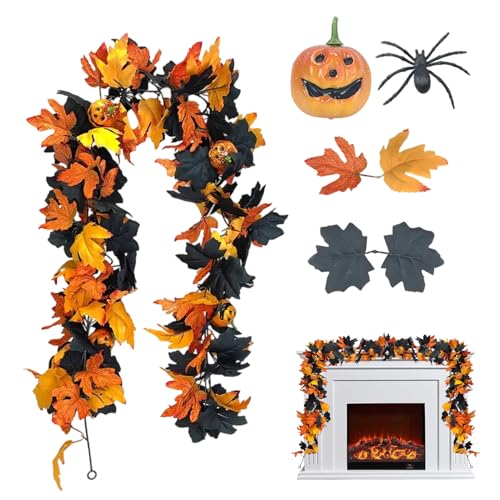 Halloween-Girlande,Kürbis Halloween Girlande Kamin | Flexibler Blätterranken Für Innen Außen Fenster Tischdekoration Wand Halloween-Girlande,Kürbis Halloween Girlande Kamin | Flexibler Blätterranken Für Innen Außen Fenster Tischdekoration Wand von Whrcy
