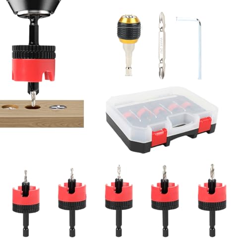 Senkbohrer-Set | 7-teiliges Metall Senkbohrer Set - Sechskantschaft Einstellbare Tiefe Schnellwechsel 6 mm mit Begrenzer Locher Für Beton Metall Trockenbau von Whrcy
