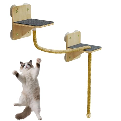 Wand-Katzenregale | Platzsparende Wandmontierte Katzenregale | Natürliche Kratzstange Spielzeug Treppen für Zuhause Spielen Fenster Tür Outdoor von Whrcy