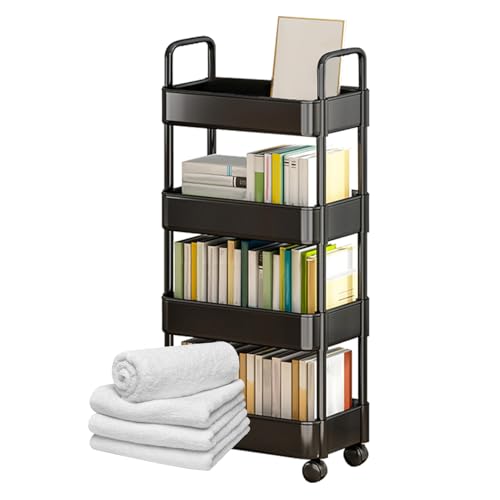 Whrcy Rollbarer Aufbewahrungswagen, Rollwagen-Organizer,Küchenrollwagen | 3/4-stufiger Mehrzweck-Rollwagen mit Rädern, Aufbewahrungswagen mit Griffen, geeignet für Küche, Wohnzimmer, Arbeitsplatz von Whrcy