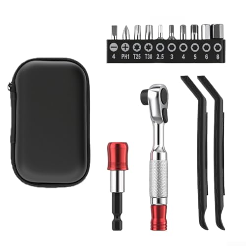 10-teiliges Fahrrad-Werkzeug-Set, Metall-Ratschenschlüssel-Set, mit 10 Bits, 1 Verbindungsstange, 1 Ratschengriff, 2 Reifenheber von Whychstore