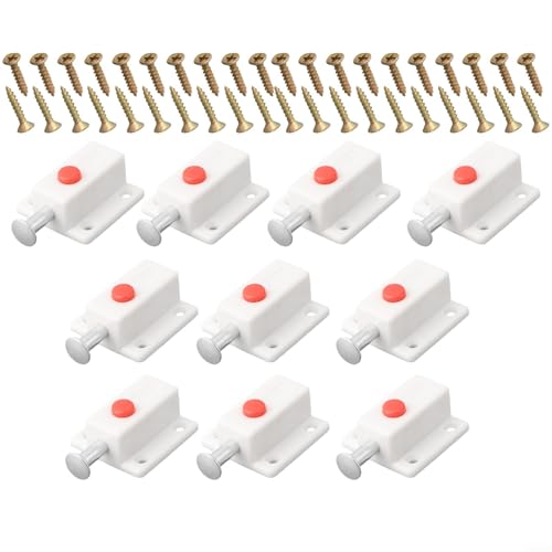 10 x automatische Türriegel mit Kunststoff-Druckknopf und Federlast-Design für Schranksicherheit (weiß) von Whychstore