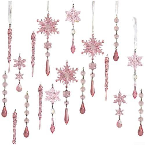 18-teiliges Set aus Acryl für Weihnachtsanhänger Ornamente für Baum und festliche Feiertagsdekoration Arrangements (rosa) von Whychstore