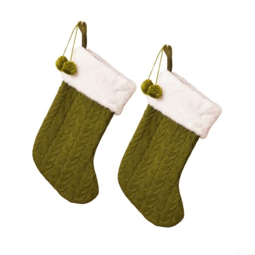 2 gestrickte Weihnachtsstrümpfe zum Aufhängen am Kamin, Wollmaterial für gemütliche, festliche Dekoration, verleiht dem Ferienhaus saisonalen Charme (grün) von Whychstore