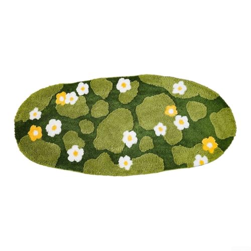 3D-Badematte aus grünem Moos, saugfähig, dicker Moosteppich, mit weicher Plüsch-Mikrofaser und rutschfester Unterseite, für Badezimmerböden zu Hause (50 x 100 cm tief) von Whychstore