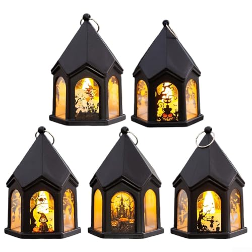 5 Stück Mini-Laternen-Dekoration, LED-Kerzenlicht mit sechseckigem Design, Hängeleuchten für Hochzeitsfeiern, Halloween-Heimdekoration von Whychstore