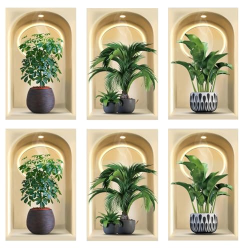 6 x Wandaufkleber, 3D-Pflanzen-Wandaufkleber, wasserdichte Vinyl-Wandkunst-Aufkleber, grün getopft, für Schlafzimmer, Wohnzimmer, Innenbereich 6 x Wandaufkleber, 3D-Pflanzen-Wandaufkleber, wasserdichte Vinyl-Wandkunst-Aufkleber, grün getopft, für Schlafzimmer, Wohnzimmer, Innenbereich von Whychstore