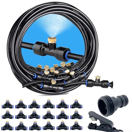 6M/15M Sprühnebel Kühlung Set, Outdoor Nebelsystem Mit 20FT / 50FT, Nebelkühlung Für Garten, Gewächshaus, Sonnenschirm (15M(50FT）) von Whychstore