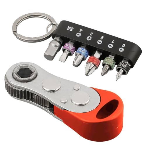 7-teiliges Ratschen-Schraubendreher-Set, Mehrzweck-Mini-Schraubendreher-Set, kleines fliegendes Schraubenschlüssel-Werkzeug, mit Bit-Adapter-Kits, für Möbel-DIY-Reparaturen (rot) von Whychstore