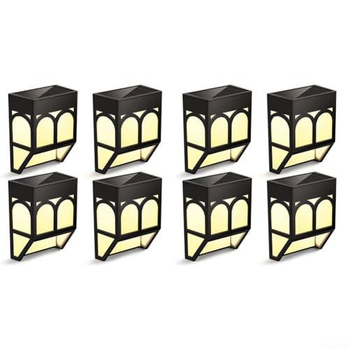8 Stück Solar-Wandbeleuchtung, Solar-Zaun-Lichter, LED-Dual-Modus-Beleuchtung, wasserdicht, dekorative Lampe, für Terrasse, Treppenhaus, Landschaft, Innenhof (warmes Licht) von Whychstore