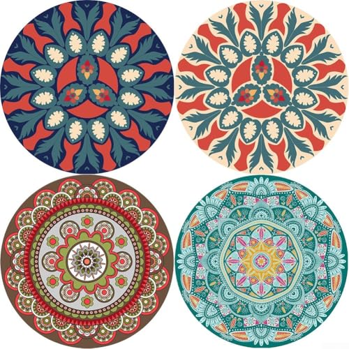 Artful Dining Experience Set mit 4 runden Mandala-Platzdeckchen mit effektivem Hitzeschutz von Whychstore