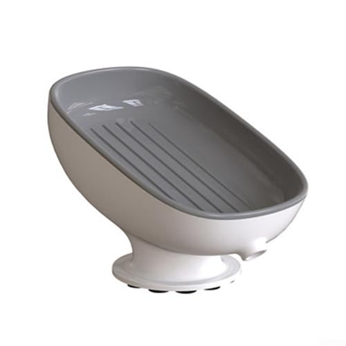 Badezimmer-Seifenhalter mit sicheren Saugnäpfen und doppellagiger Ablage für einfache Seifenreinigung und Trocknung in Dusche oder Badezimmer (grau) von Whychstore