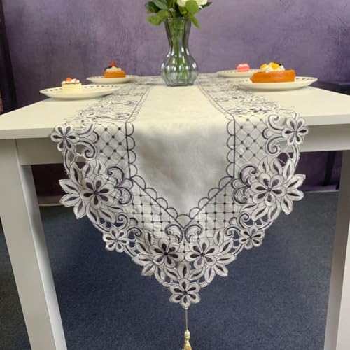 Bestickte Spitzen-Tischdecke für anspruchsvolle Akzente in Ess- und Unterhaltungsbereichen (blau 40 x 200) von Whychstore