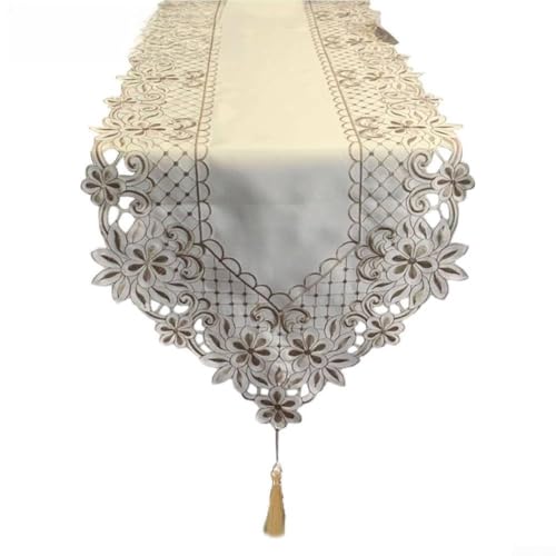 Bestickte Spitzen-Tischdecke für anspruchsvolle Akzente in Ess- und Unterhaltungsbereichen (weiß 40 x 200) von Whychstore
