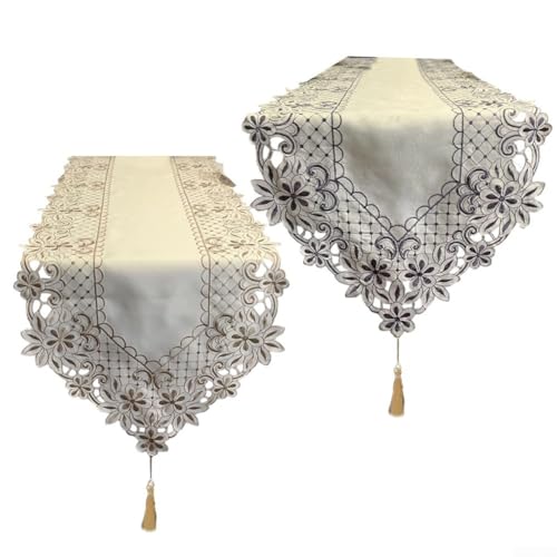 Bestickte Spitzentischdecke für anspruchsvolle Akzente in Ess- und Unterhaltungsbereichen (weiß 40 x 120) von Whychstore