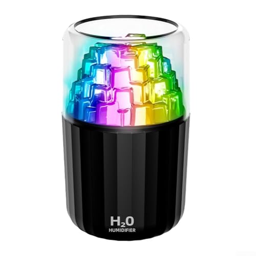 Bunter Mini-Luftbefeuchter, tragbarer Luftbefeuchter für Haus und Pflanzen, mit leisem Betrieb und einstellbarer Beleuchtung, für Home Office (schwarz) von Whychstore