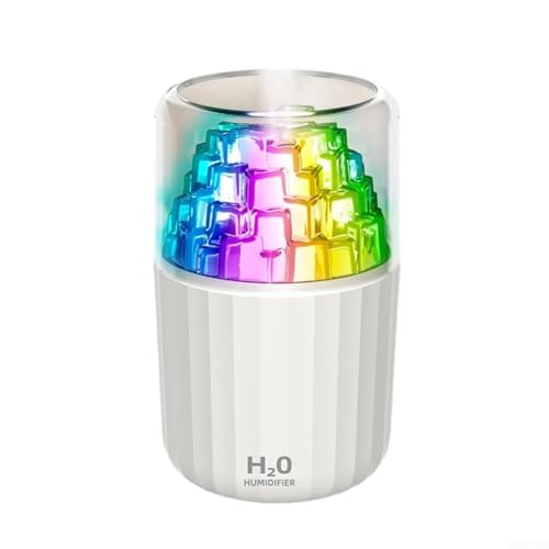 Bunter Mini-Luftbefeuchter, tragbarer Luftbefeuchter für Haus und Pflanzen, mit leisem Betrieb und einstellbarer Beleuchtung, für Home Office (weiß) von Whychstore