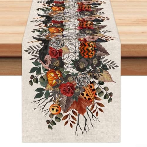 Dekorative Halloween-Tischdecke mit Kürbis und Totenkopf, perfekt für Halloween-Partys (E) von Whychstore