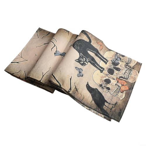 Dekorative Halloween-Tischdecke mit Kürbis und Totenkopf, perfekt für Halloween-Partys (F) von Whychstore